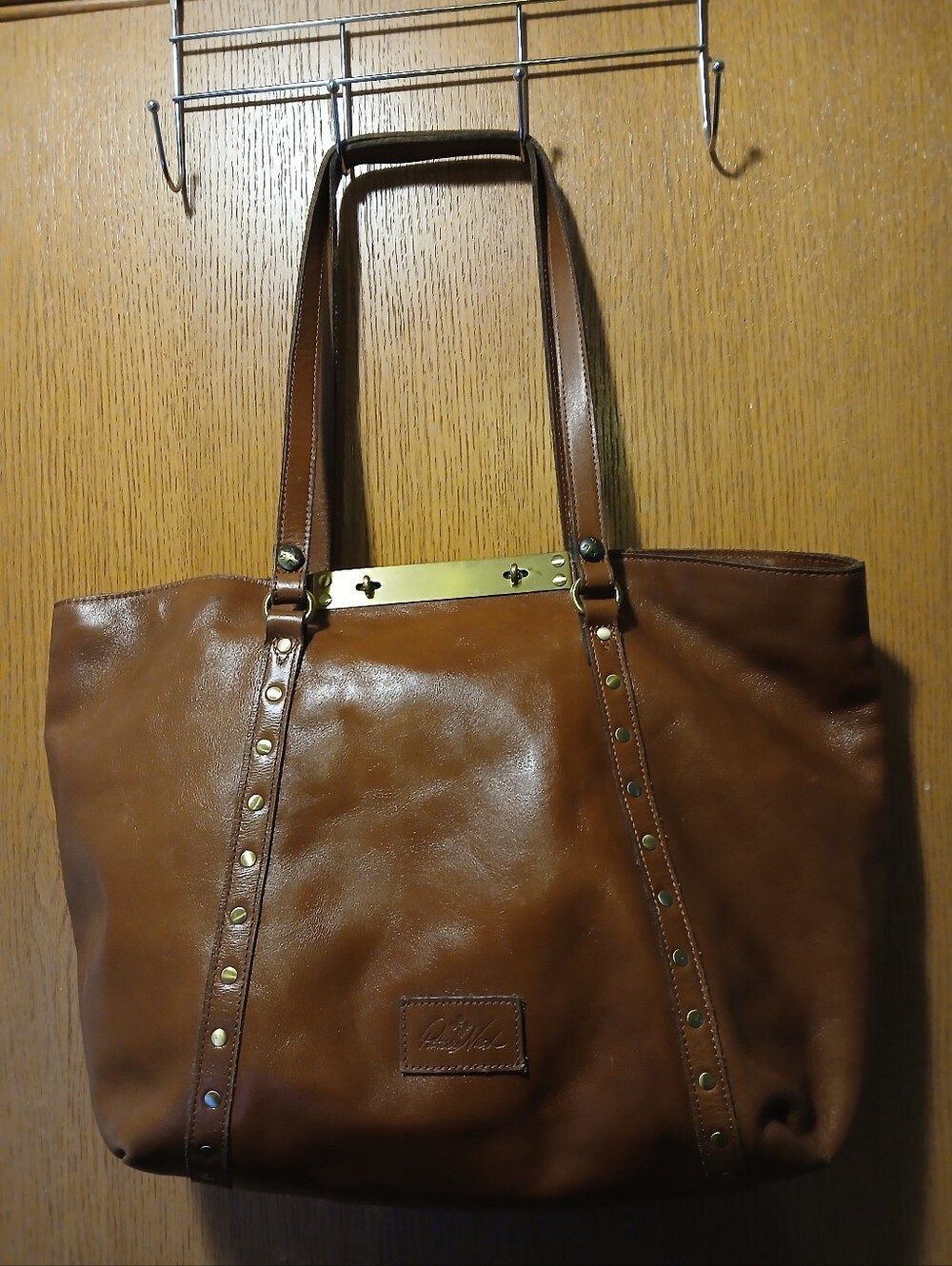 Patricia Nash Vintage Style Burnished Leather Studded Tote Bag – Tan/Brown